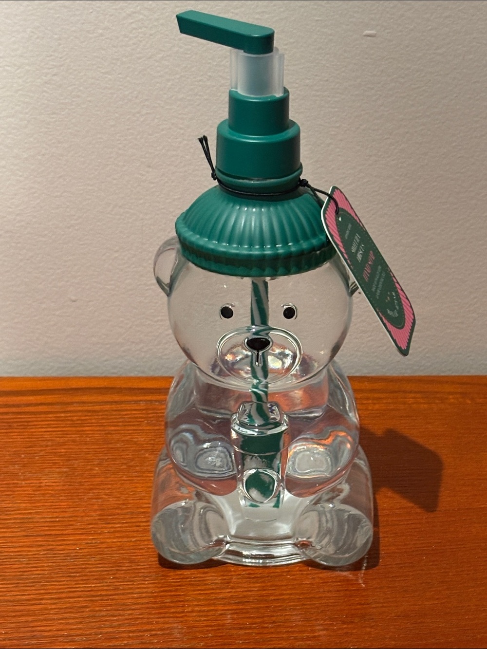 Starbucks Vibe (NOT Starbucks) Bear Glass Soap Dispenser with Green hat Pump Top
